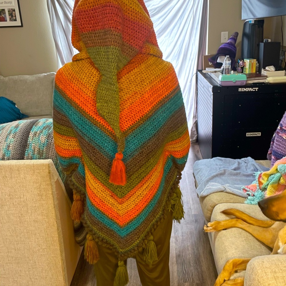 Crochet hooded shawl, sized Large. New